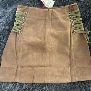 NWT Anthropologist Raga Suede Mini Skirt with side Tie